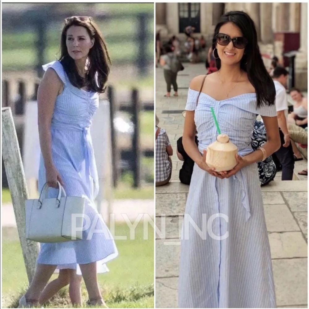 ❤️NWT ZARA BLUE STRIPED OFF THE SHOULDER DRESS